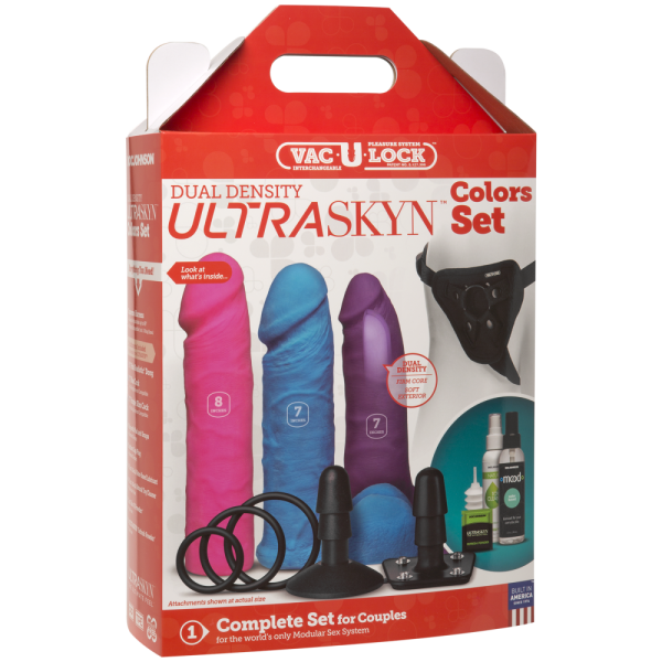 Набор для страпона Doc Johnson Vac-U-Lock Dual Density UltraSKYN Colors Set, диаметр 3х4,5см