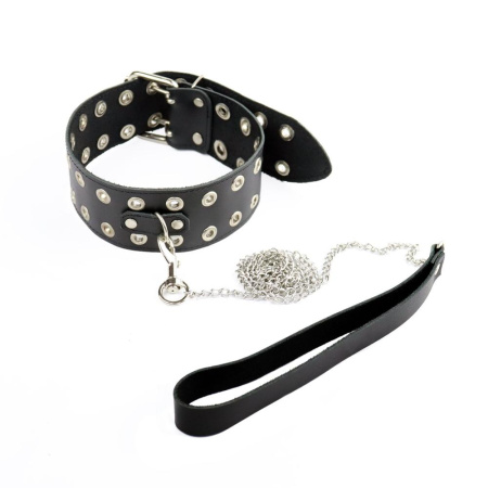 Ошейник Art of Sex - Tessa с поводком из натуральной кожи, цвет черный || Нашийник Art of Sex - Tessa з повідцем з натуральної шкіри, колір чорний