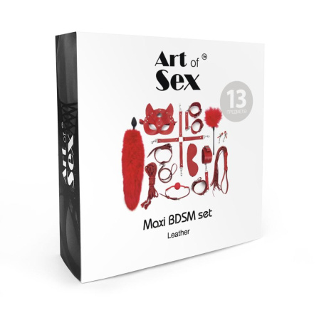 Набір BDSM Art Of Sex – Maxi BDSM Set Leather, 13 предметів, чорний, натуральна шкіра