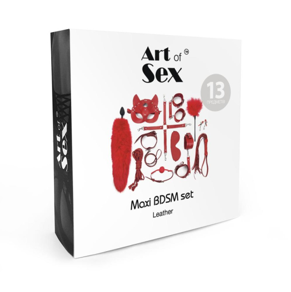 Набір BDSM Art Of Sex – Maxi BDSM Set Leather, 13 предметів, чорний, натуральна шкіра
