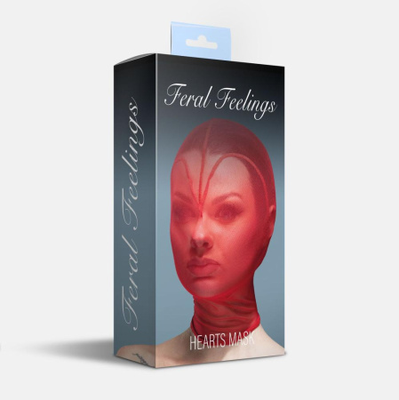Маска сердце сетка с полностью закрытым лицом  Feral Feelings - Hearts Mask Red/Red || Маска серце сітка із повністю закритим обличчям Feral Feelings - Hearts Mask Red/Red