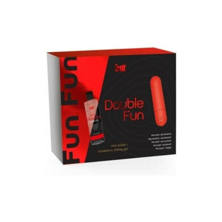 Набор Intt DOUBLE FUN: вибропуля (10 режимов, перезаряжаемая), клубничный лубрикант на водной основе || Набір Intt DOUBLE FUN: віброкуля (10 режимів, перезаряджувана), полунична змазка на водній основі