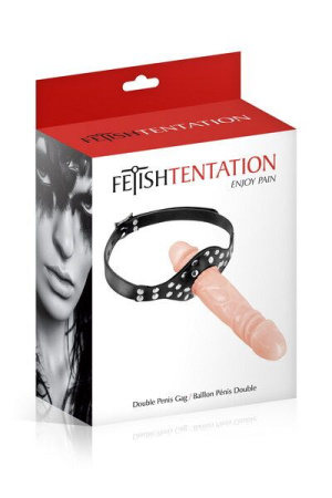 Кляп с двойным фаллоимитатором Fetish Tentation Double Penis Gag Flesh || Кляп із подвійним фалоімітатором Fetish Tentation – Double Penis Gag Flesh