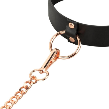 Ошейник с поводком Rosy Gold - Collar with Leash - Black || Нашийник з повідцем Rosy Gold - Collar with Leash - Black