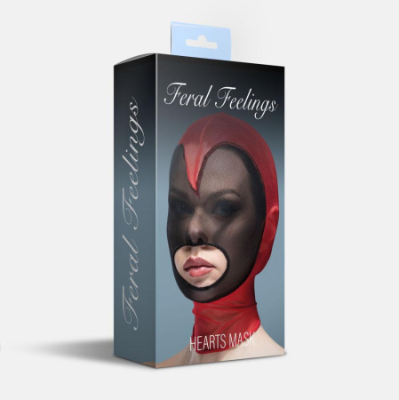 Маска сердце сетка с открытым ртом Feral Feelings - Hearts Mask Red/Black || Маска серце сітка з відкритим ротом Feral Feelings - Hearts Mask Red/Black