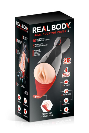 Премиум-вибромастурбатор Real Body - Real Sucking Pussy 2, всасывание, звук, стимуляция промежности || Преміум-вібромастурбатор Real Body - Real Sucking Pussy 2, всмоктування, звук, стимуляція промежини