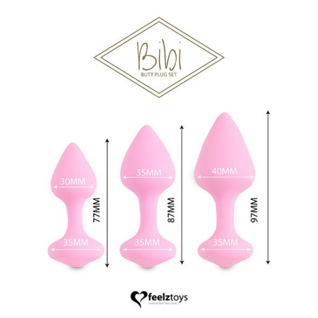 Набор силиконовых анальных пробок FeelzToys - Bibi Butt Plug Set 3 pcs Pink || Набір силіконових анальних пробок FeelzToys - Bibi Butt Plug Set 3 pcs Pink