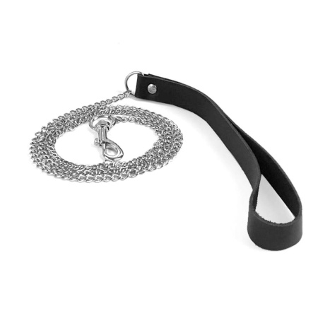 Поводок на цепочке из натуральной кожи Art of Sex - Leash, цвет Черный || Повідець на ланцюжку із натуральної шкіри Art of Sex - Leash, колір Чорний