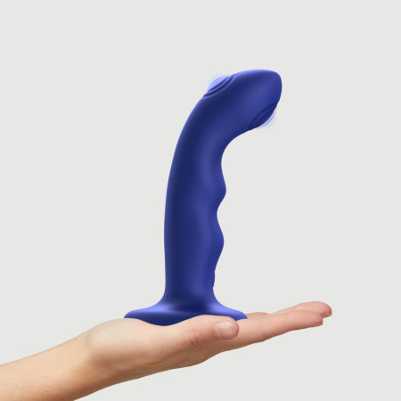 Насадка для страпона с двойной точечной пульсацией Strap-On-Me TAPPING DILDO WAVE – NIGHT BLUE, М || Насадка для страпона з подвійною точковою пульсацією Strap-On-Me TAPPING DILDO WAVE – NIGHT BLUE, М