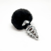 Металлическая анальная пробка Кроличий хвостик Alive Fluffy Twist Plug L Black, диаметр 3,8 см || Металева анальна пробка Кролячий хвостик Alive Fluffy Twist Plug L Black, діаметр 3,8 см