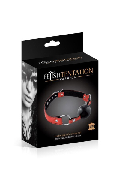 Кляп Fetish Tentation Premium Leather gag with silicone ball Red