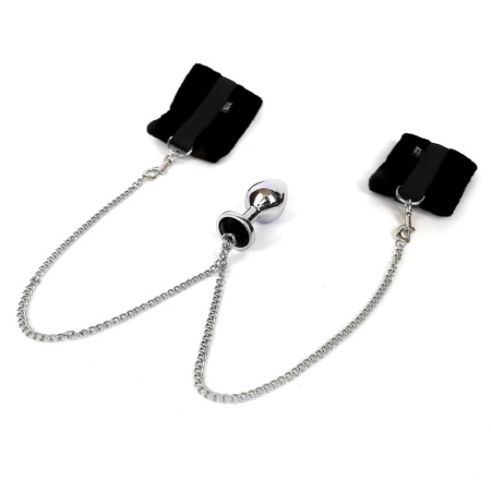 Наручники с металлической анальной пробкой Art of Sex Handcuffs with Metal Anal Plug  size M Black || Наручники з металевою анальною пробкою Art of Sex Handcuffs with Metal Anal Plug  size M Black