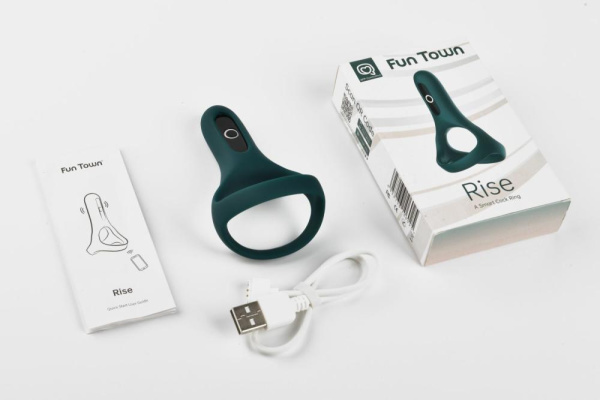 Двойное эрекционное кольцо Fun Town Rise Turquoise, управление со смартфона