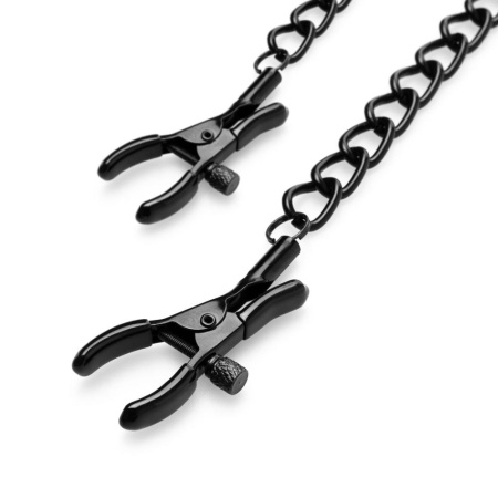 Зажимы для сосков Bedroom Fantasies: Nipple Clamps with Chain, черные || Затискачі для сосків Bedroom Fantasies Nipple Clamps with Chain - Black
