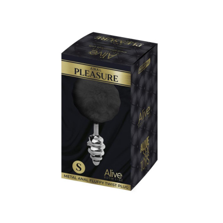 Металлическая анальная пробка Кроличий хвостик Alive Fluffy Twist Plug S Black, диаметр 2,9 см || Металева анальна пробка Кролячий хвостик Alive Fluffy Twist Plug S Black, діаметр 2,9 см