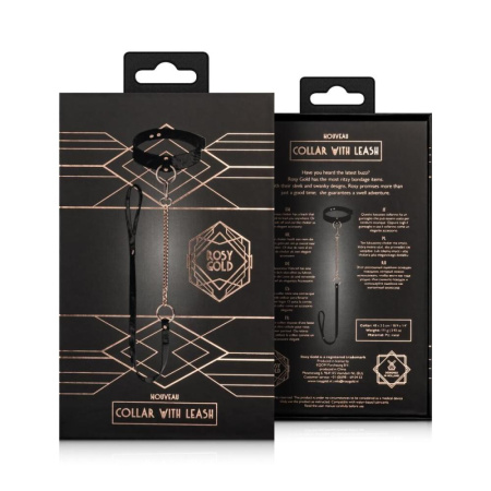 Ошейник с поводком Rosy Gold - Collar with Leash - Black || Нашийник з повідцем Rosy Gold - Collar with Leash - Black