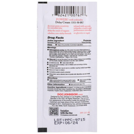 Мощный пролонгатор Doc Johnson Power+ Delay Cream For Men (7 мл) || Потужний пролонгатор Doc Johnson Power+Delay Cream For Men (7 мл)