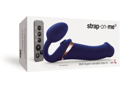 Безремневой вибрострапон с вакуумной стимуляцией Strap-On-Me MULTI ORGASM Blue L, регулируемый || Безремінний вібрострапон з вакуумною стимуляцією Strap-On-Me MULTI ORGASM Blue L, регульований