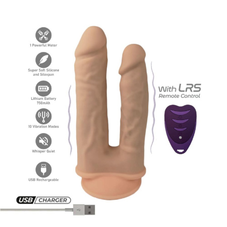 Двойной фаллоимитатор с вибрацией SilexD Double Gusto Vibro Flesh (Model 1 size 8" & 7") + LRS, диам || Подвійний фалоімітатор з вібрацією SilexD Double Gusto Vibro Flesh (Model 1 size 8" & 7") + LRS, діа