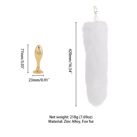 Металлическая анальная пробка Лисий хвост LOCKINK SEVANDA White Fox-Tail Anal Pear-shape Plug || Металева анальна пробка Лисячий хвіст LOCKINK SEVANDA White Fox-Tail Anal Pear-shape Plug