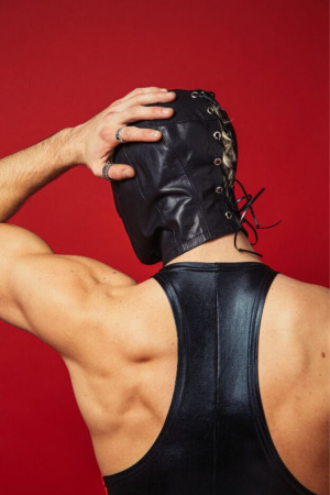 Закрытый кожаный капюшон D&A Deprivation mask Leather || Закритий шкіряний капюшон D&A Deprivation mask Leather