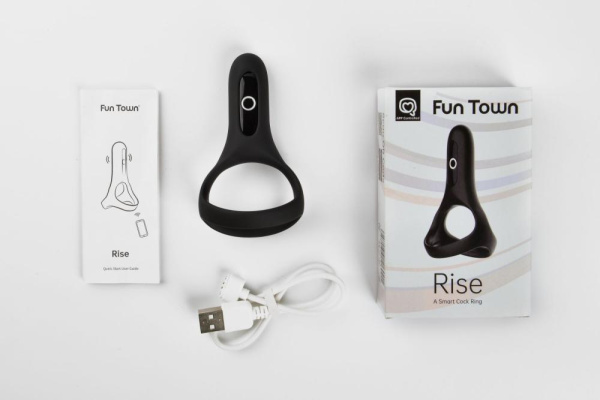 Двойное эрекционное кольцо Fun Town Rise Black, управление со смартфона