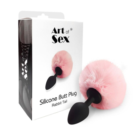 Силиконовая анальная пробка М Art of Sex - Silicone Bunny Tails Butt plug Pink, диаметр 3,5 см || Силіконова анальна пробка М Art of Sex - Silicone Bunny Tails Butt plug Pink, діаметр 3,5 см