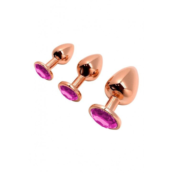 Металлическая анальная пробка Wooomy Tralalo Rose Gold Metal Plug Magenta L, диаметр 4 см, длина 9 с