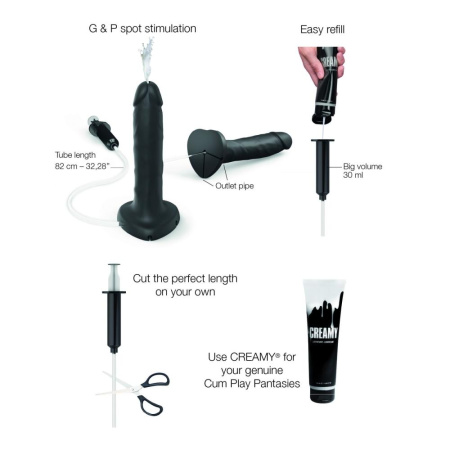 Кончающий фаллоимитатор Strap-On-Me Squirting Cum Dildo Realistic Black, диам. 3,9 см, силикон || Фалоімітатор, що кінчає Strap-On-Me Squirting Cum Dildo Realistic Black, діам. 3,9 см, силікон