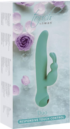 Вибратор-кролик с сенсорным управлением и ротацией Touch by SWAN - Duo Teal, глубокая вибрация || Вібратор-кролик з сенсорним управлінням і ротацією Touch by SWAN - Duo Teal, глибока вібрація