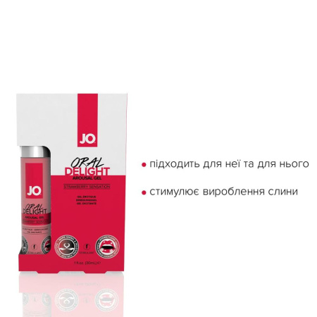 Гель для оральных ласк JO Oral Delight — Strawberry Sensation (30 мл), эффект холод-тепло || Гель для оральних пестощів JO Oral Delight — Strawberry Sensation (30 мл), ефект холод-тепло