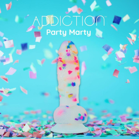 Фаллоимитатор с конфетти ADDICTION - PARTY MARTY 7.5″ - FROST & CONFETTI, 19 см, силикон || Фалоімітатор з конфетті ADDICTION - PARTY MARTY 7.5″ - FROST & CONFETTI, 19 см, силікон