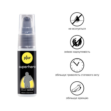 Пролонгирующий гель pjur Superhero Serum 20 мл, создает невидимую пленку снижающую чувствительность || Пролонгувальний гель pjur Superhero Serum 20 мл, створює невидиму плівку, що знижує чутливість
