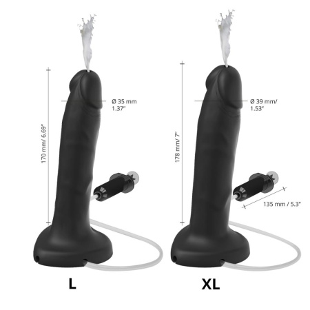 Кончающий фаллоимитатор Strap-On-Me Squirting Cum Dildo Realistic Black, диам. 3,9 см, силикон || Фалоімітатор, що кінчає Strap-On-Me Squirting Cum Dildo Realistic Black, діам. 3,9 см, силікон
