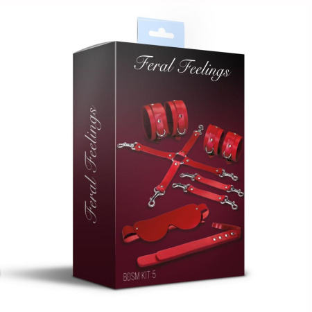 Набор Feral Feelings BDSM Kit 5 Red, наручники, поножи, крестовина, маска, паддл || Набір Feral Feelings BDSM Kit 5 Red, наручники, поножі, хрестовина, маска, падл