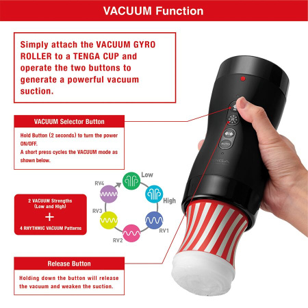 Автоматический мастурбатор Tenga VACUUM GYRO ROLLER SET, ротация и вакуум, совместим с Tenga Cup || Автоматичний мастурбатор Tenga VACUUM GYRO ROLLER SET, ротація та вакуум, сумісний з Tenga Cup