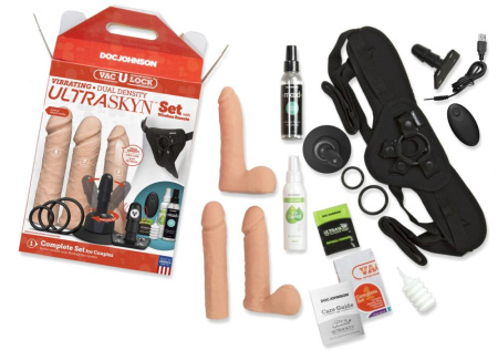 Набор для страпона Doc Johnson Vac-U-Lock VIBRATING Dual Density ULTRASKYN Set: диаметр 3×3,8 см || Набір для страпона Doc Johnson Vac-U-Lock VIBRATING Dual Density ULTRASKYN Set: діаметр 3×3,8 см