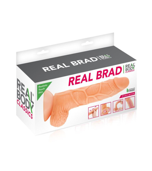 Фалоімітатор із рухомою крайньою плоттю Real Body — Real Brad, діаметр 4,5 см, TPE