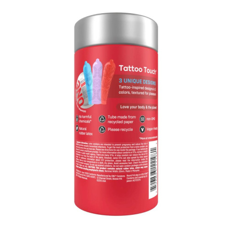 Презервативы ONE Tattoo Touch 12 шт, подарочная упаковка тюб || Презервативи ONE Tattoo Touch 12 шт, подарункова упаковка тюб