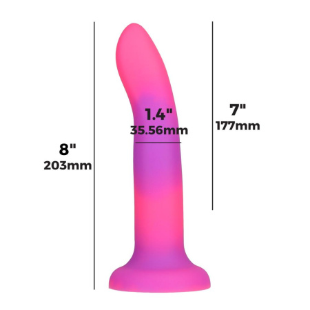 Светящийся в темноте фаллоимитатор ADDICTION Rave 8″ Glow in the Dark Dildo Pink Purple, 20,3 см || Фалоімітатор, що світиться в темряві, ADDICTION Rave 8″, Glow in the Dark Dildo Pink Purple, 20,3 см