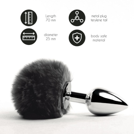 Анальная пробка FeelzToys - Bunny Tails Butt Plug Black || Анальна пробка FeelzToys - Bunny Tails Butt Plug Black