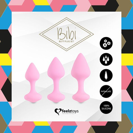 Набор силиконовых анальных пробок FeelzToys - Bibi Butt Plug Set 3 pcs Pink || Набір силіконових анальних пробок FeelzToys - Bibi Butt Plug Set 3 pcs Pink