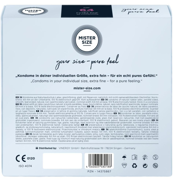 Презервативы Mister Size - pure feel - 64 (36 condoms), толщина 0,05 мм