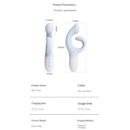 Вибратор-кролик для точки G KISTOY Big G Blue, изогнутый отросток, автоматический подогрев || Вібратор-кролик для точки G KISTOY Big G Blue, вигнутий відросток, автоматичний підігрів