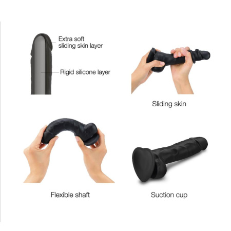 Реалистичный фаллоимитатор Strap-On-Me Sliding Skin Realistic Dildo Black XXL, эффект подвижной кожи || Реалістичний фалоімітатор Strap-On-Me Sliding Skin Realistic Dildo Black XXL, ефект рухливої шкіри