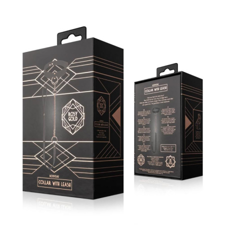 Ошейник с поводком Rosy Gold - Collar with Leash - Black || Нашийник з повідцем Rosy Gold - Collar with Leash - Black