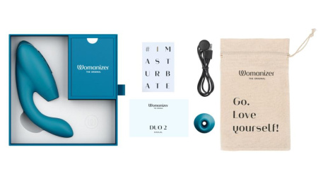 Двойной вакуумный клиторальный стимулятор Womanizer Duo 2 - Petrol, независимые моторы || Подвійний вакуумний кліторальний стимулятор Womanizer Duo 2 - Petrol, незалежні мотори
