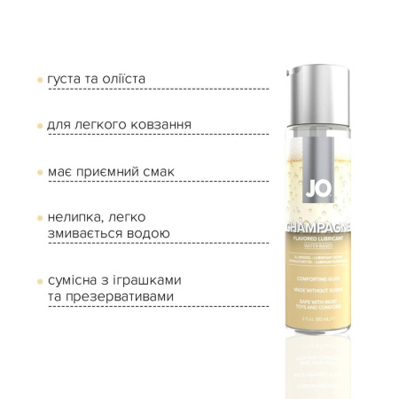 Смазка на водной основе JO Champagne (60 мл), без сахара, растительный глицерин || Змазка на водній основі JO Champagne (60 мл), без цукру, рослинний гліцерин