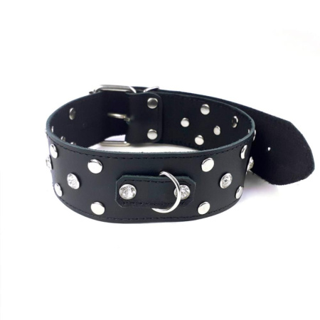 Ошейник из натуральной кожи с заклепками и стразами Art of Sex - Jenna Collar, Черный || Нашийник з натуральної шкіри із заклепками та стразами Art of Sex - Jenna Collar, Чорний