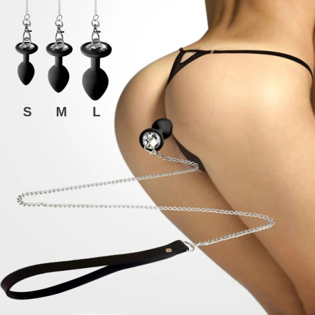 Силиконовая анальная пробка Art of Sex Silicone Anal Plug with Leash size L с поводком Black || Силіконова анальна пробка Art of Sex Metal Anal Plug with Leash size L з повідцем Black